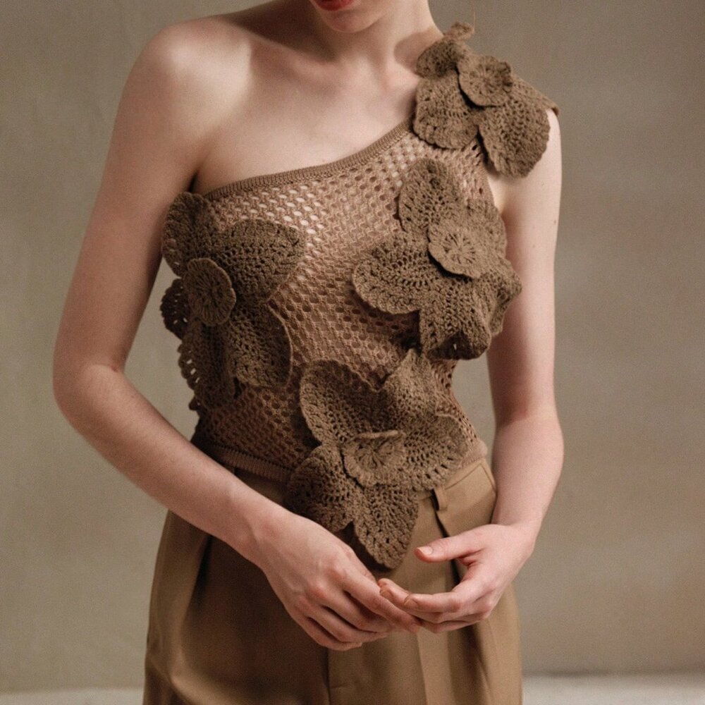 Khaki Casual Women's Casual Crochet 3d Floral Sleeveless Vest